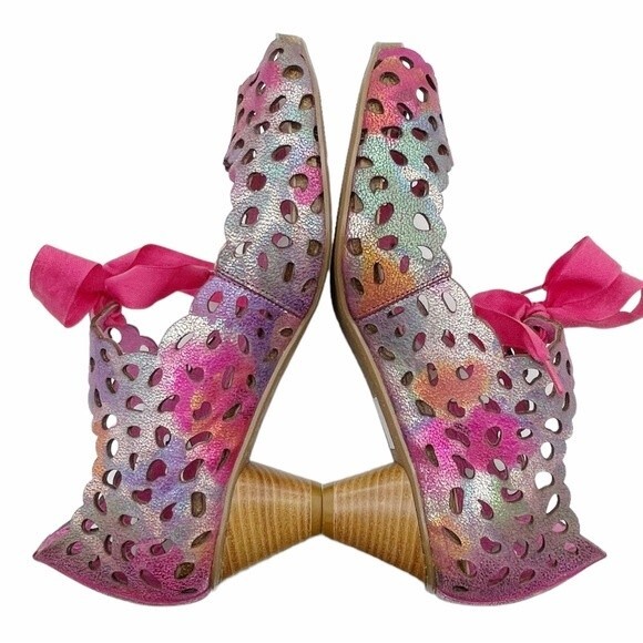 Chanii B Luca Rainbow Leather Heel Laser Cut Open Toe Shoe Women’s Size 41 US 11 - Picture 12 of 15